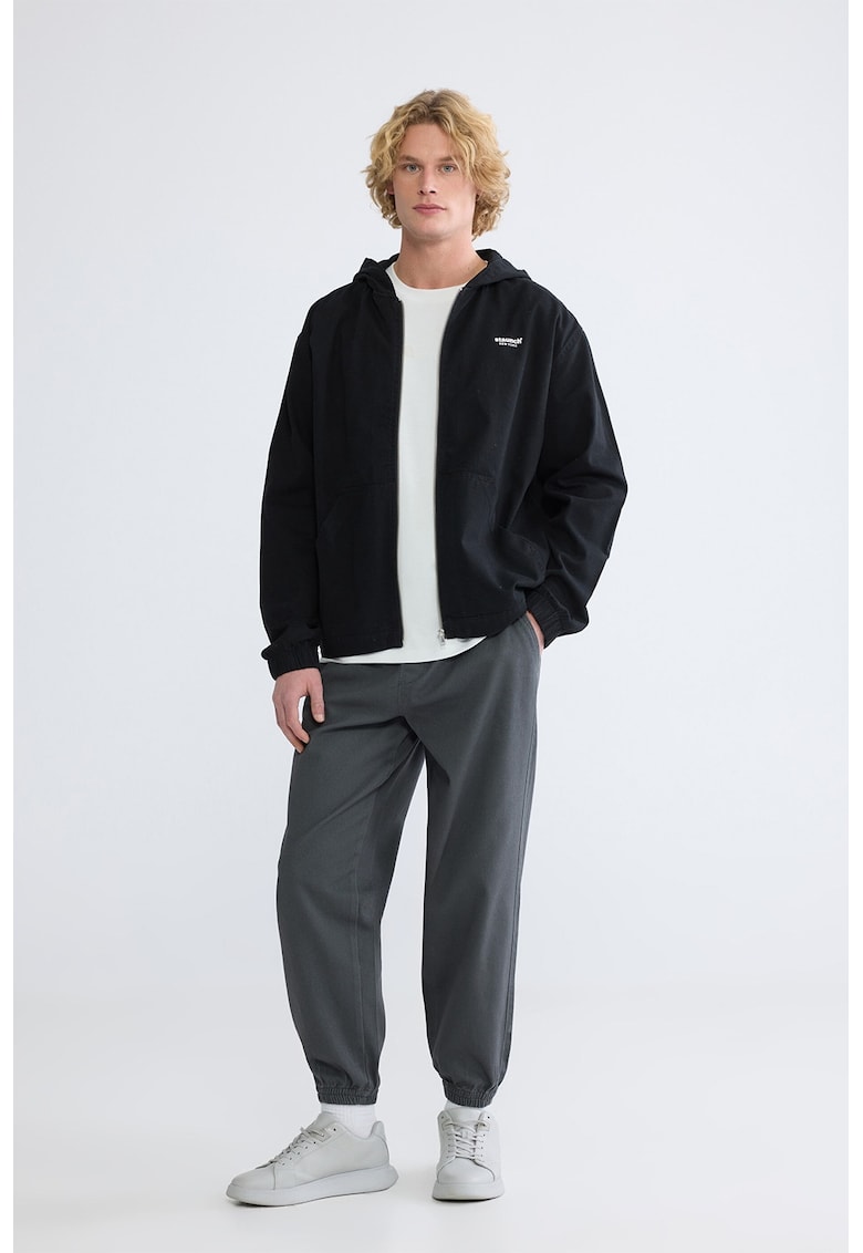 Pantaloni uni de trening cu snur - Gri inchis