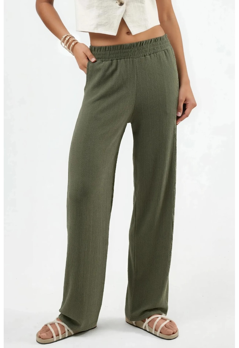 Pantaloni dama Colectia Ellie - texturati - verde kaki - textil