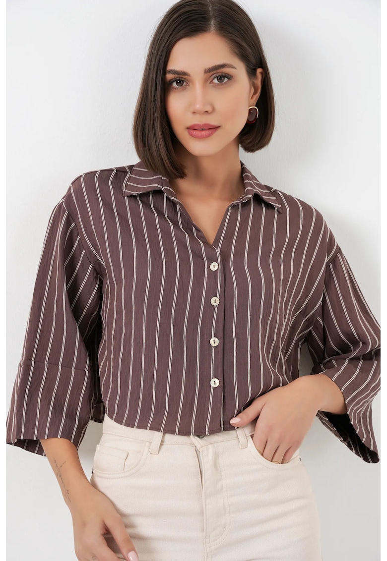 Camasa dama - crop supradimensionata - dungi - maro - textil