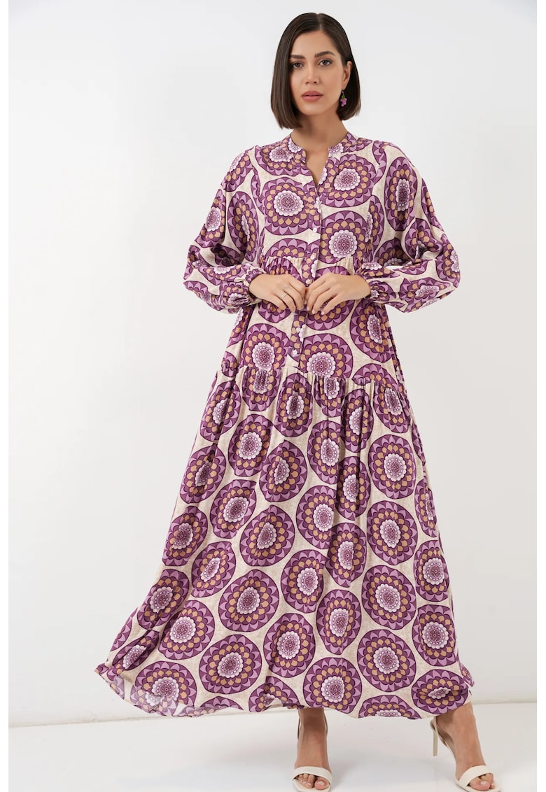 Rochie maxi - imprimeu - decolteu in V - roz