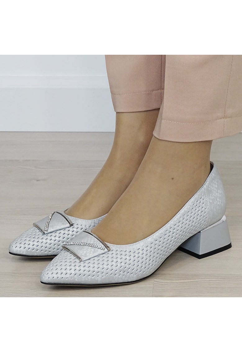 Pantofi argintii comozi din piele naturala BY6935-1 03 19698 - Argintiu