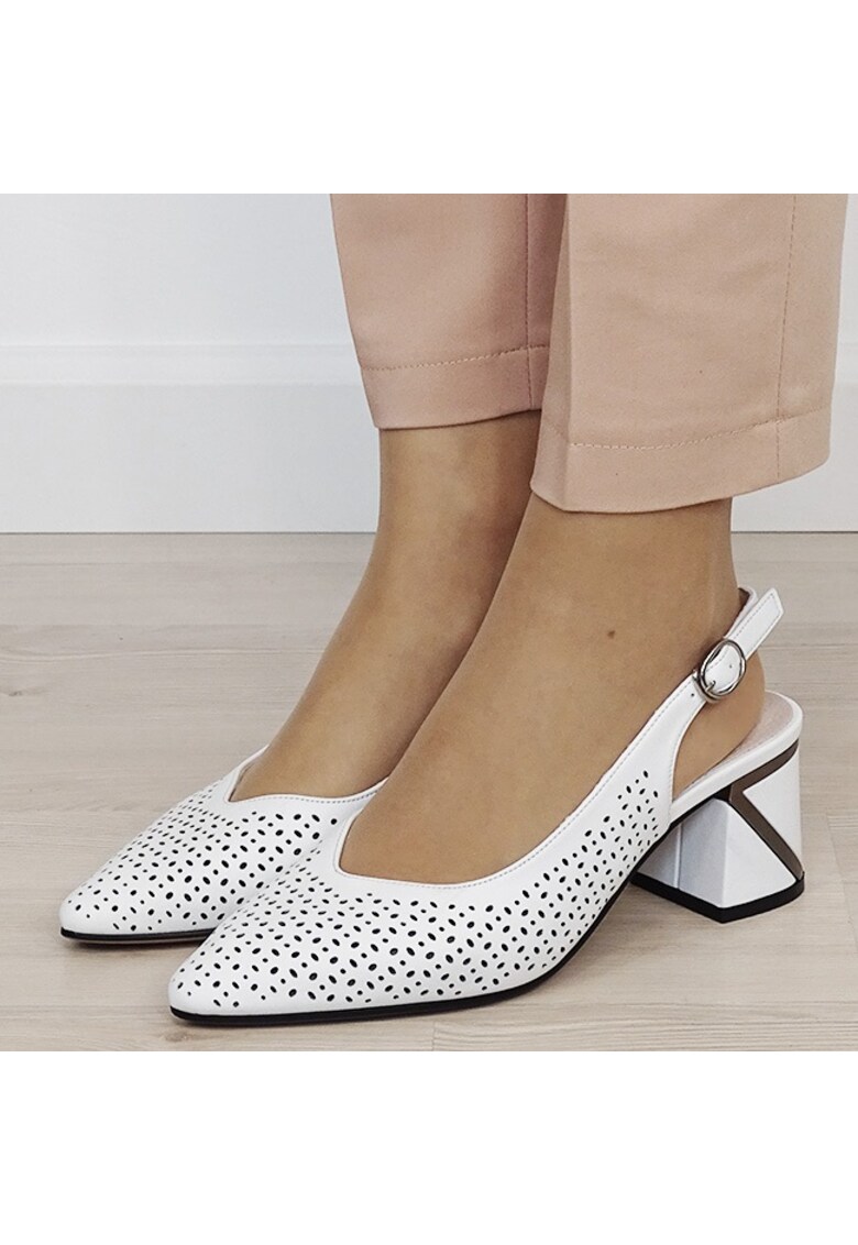 Pantofi albi perforati din piele naturala BY6885-2 02 19748 - Crem