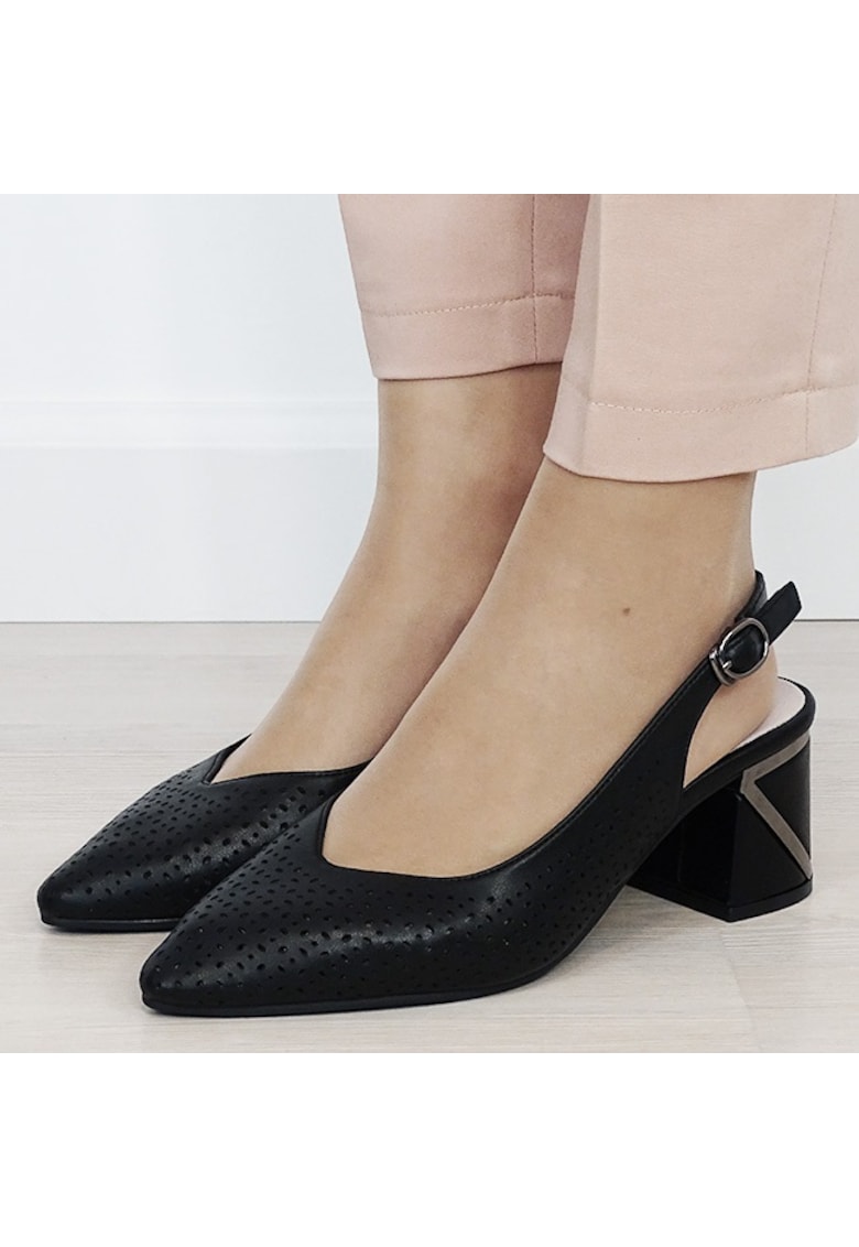 Pantofi negri perforati din piele naturala BY6885-1 02 19754 - Negru