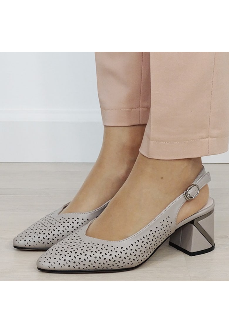 Pantofi gri perforati din piele naturala BY6885-6 02 19759 - Gri