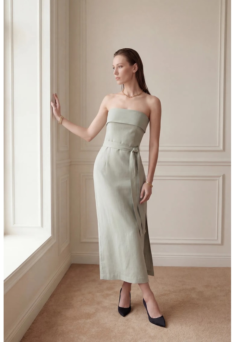 Rochie Maxi - fara bretele - verde salvie - in - bumbac