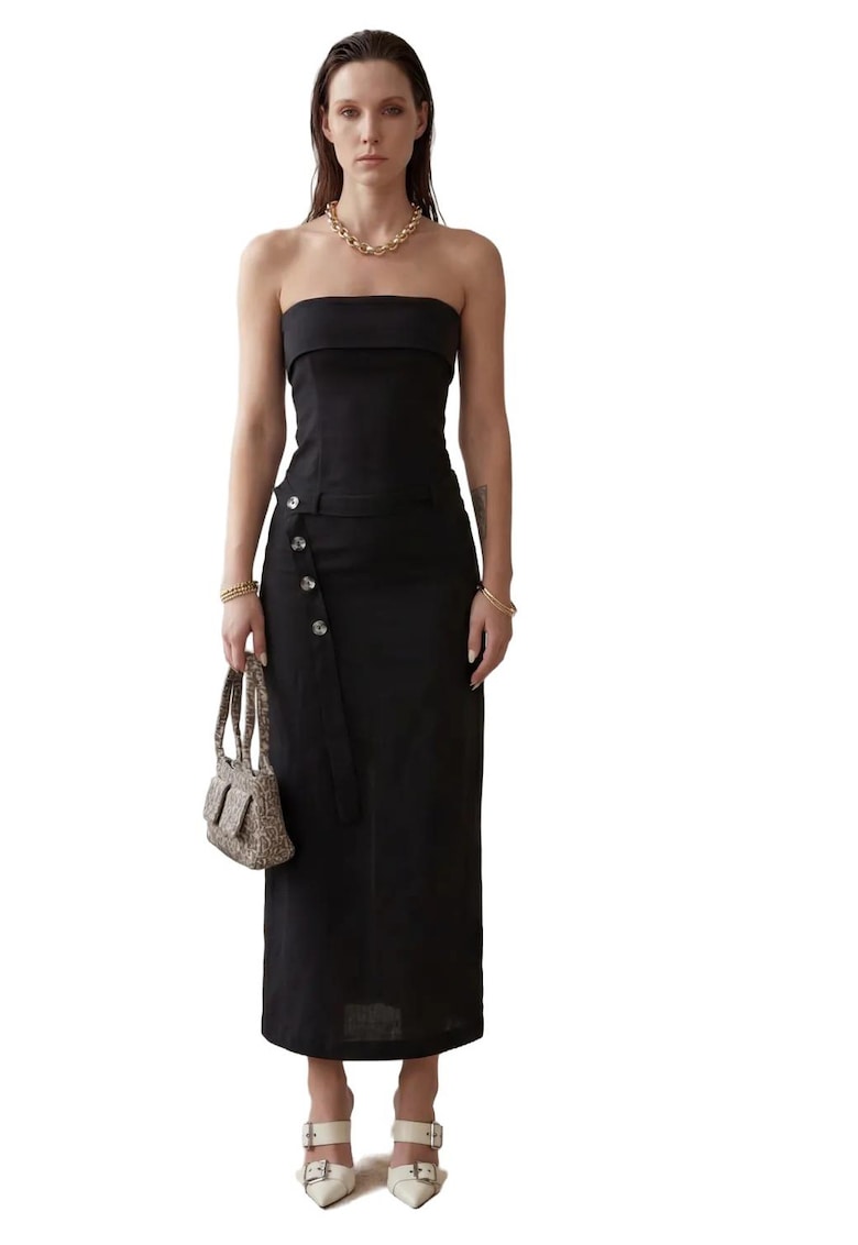 Rochie maxi - fara bretele - neagra - in - bumbac