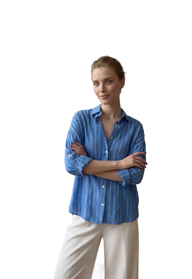 Camasa dama - cu dungi - albastru - textil