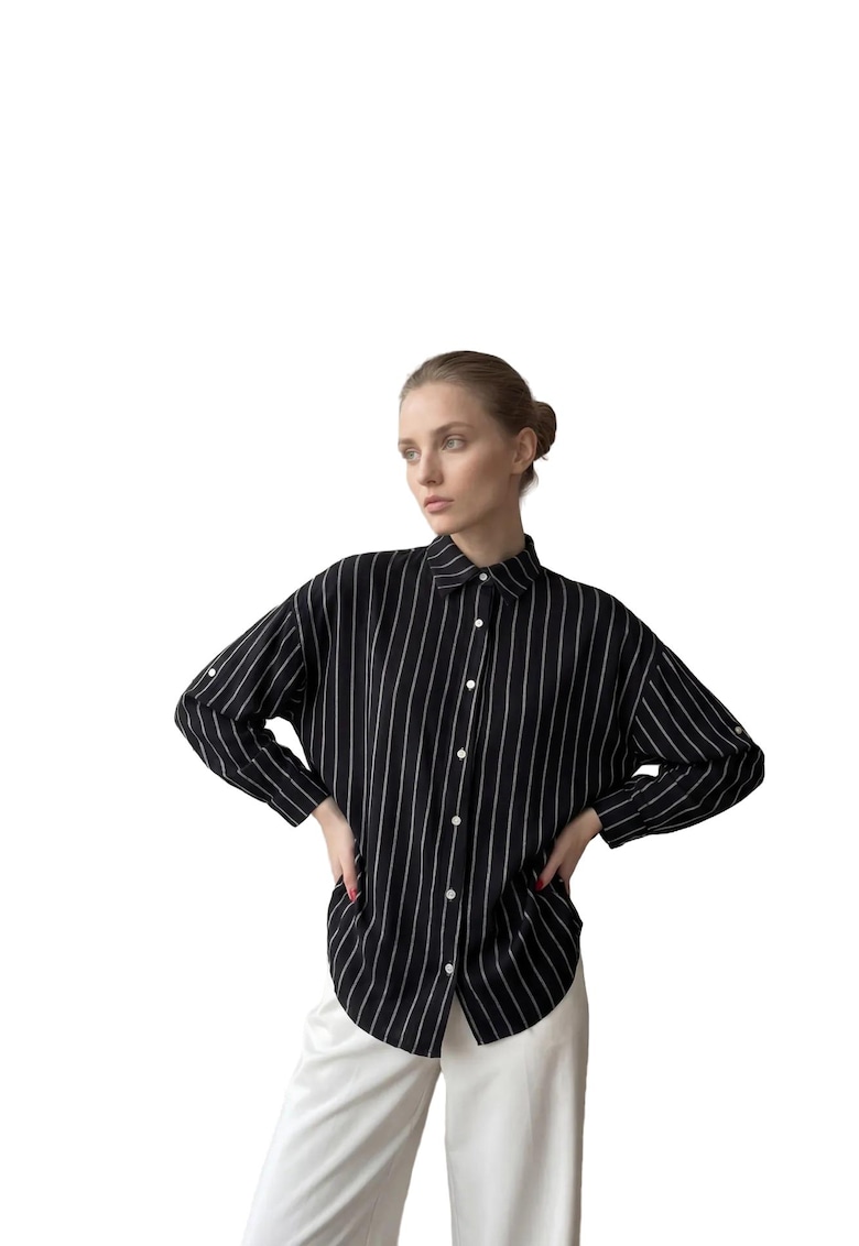Camasa dama - camasa cu dungi - negru - textil