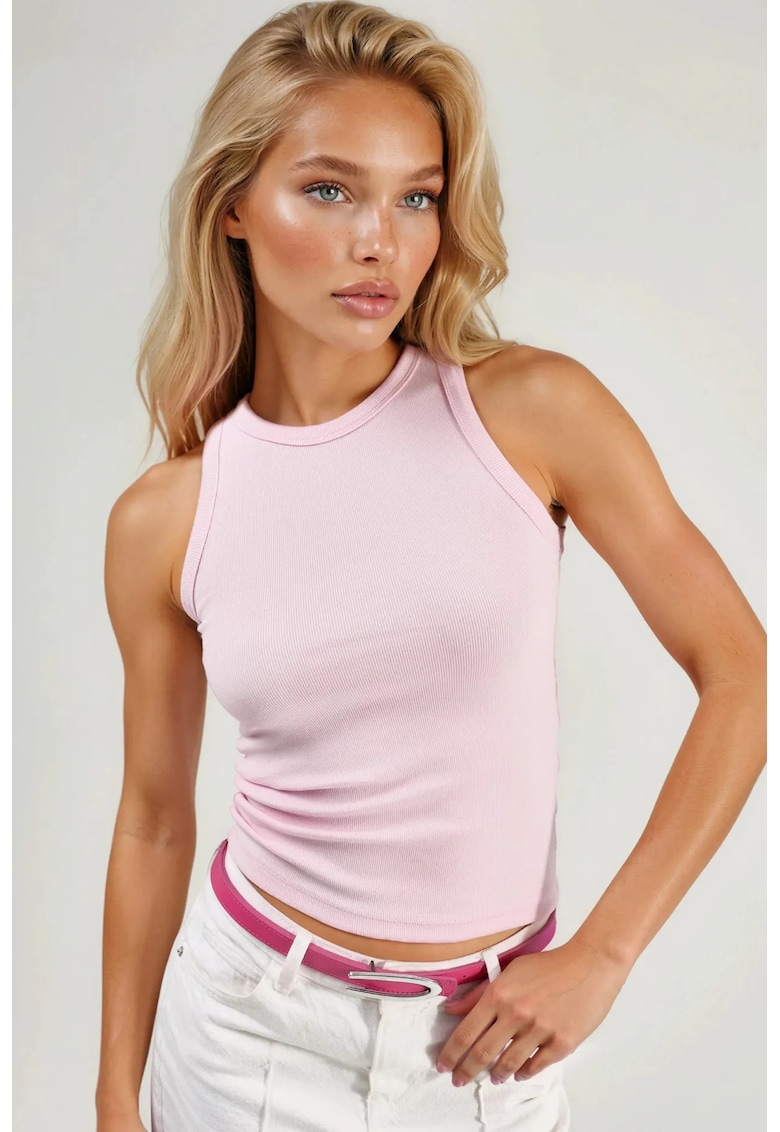 Maiou guler rotund - roz - bumbac