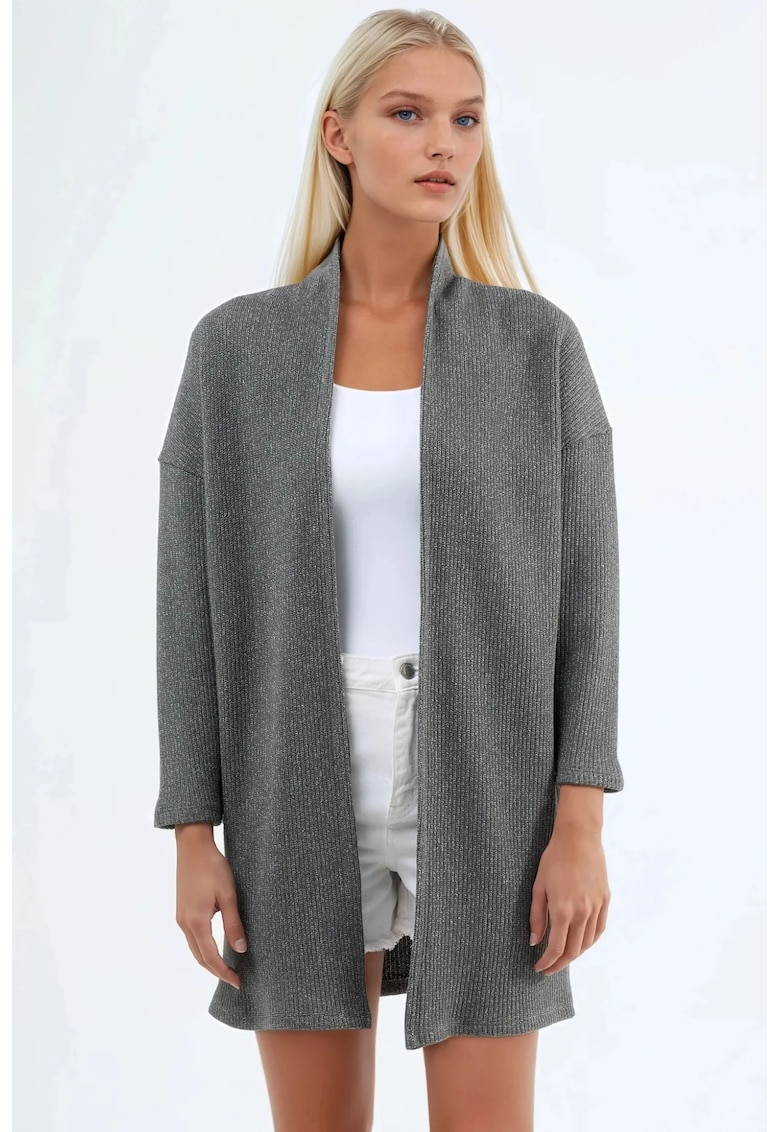 Cardigan lung gri inchis - tricotat - 85% bumbac - 15% poliester -