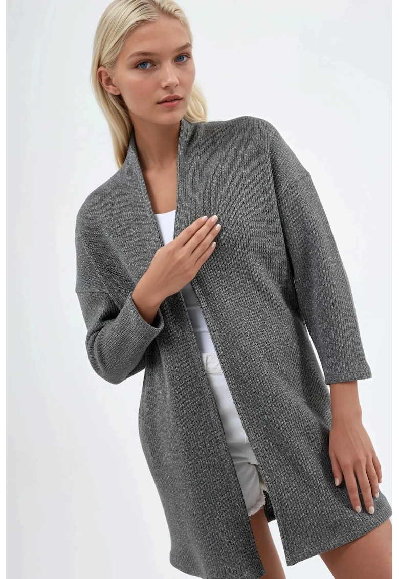 Cardigan dama - Gri inchis - Bumbac/Poliester -