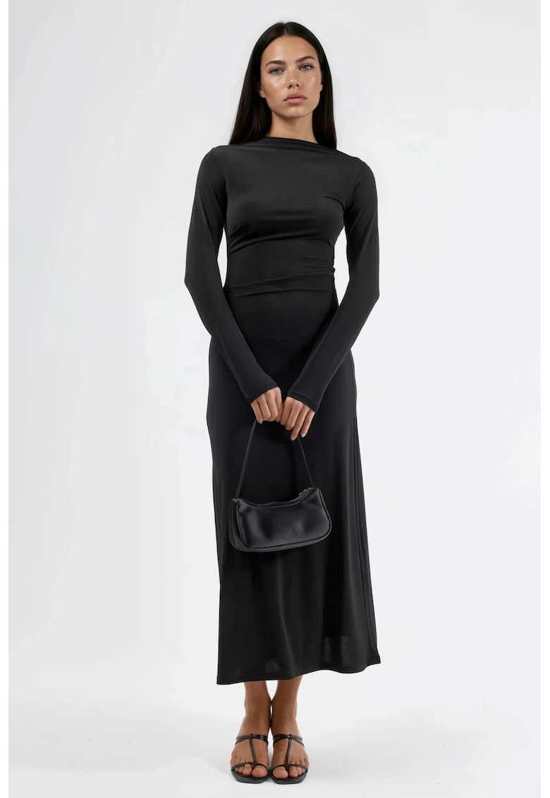Rochie Maxi mulata cu detalii drapate - negru - poliester-elastan