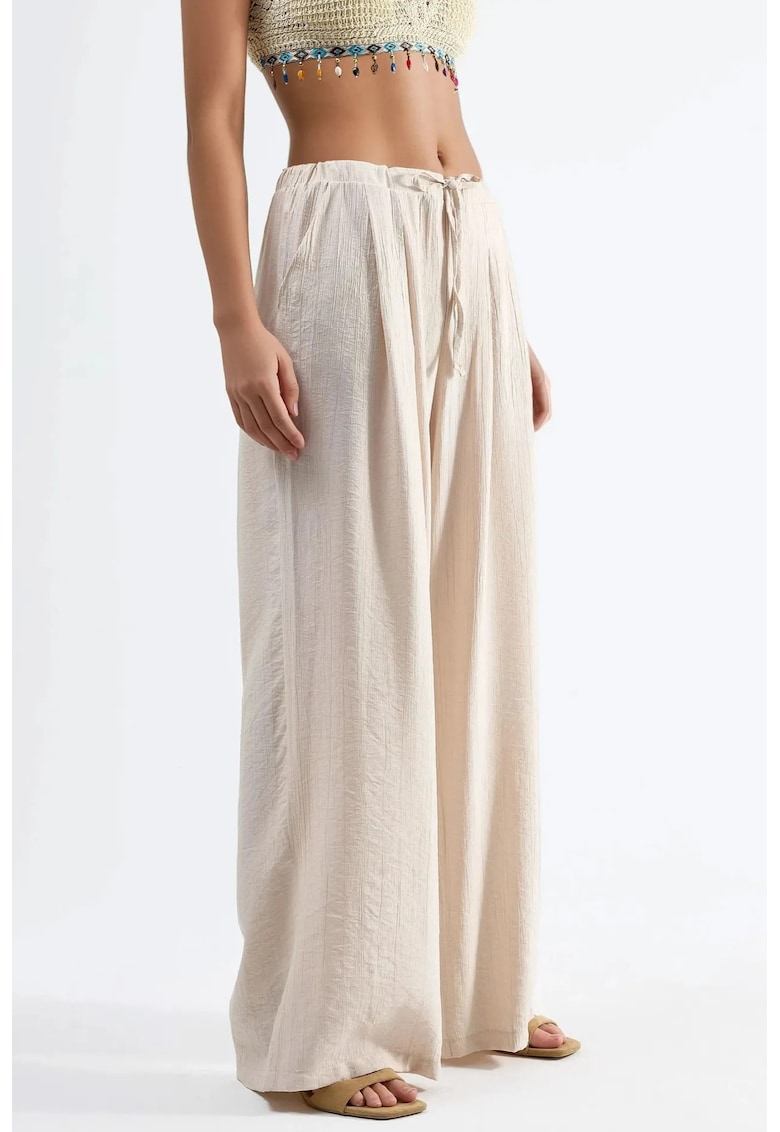 Pantaloni dama snur - bej natural - textil -