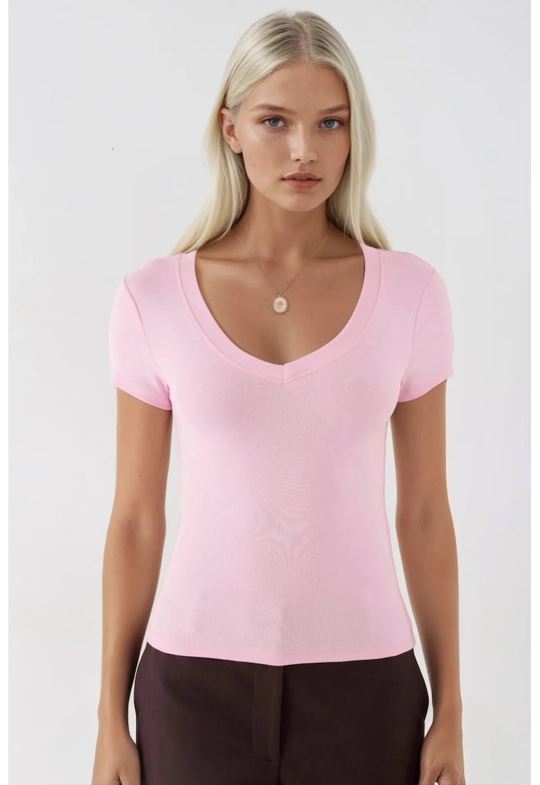 Tricou elastic - roz pudra - jerseu