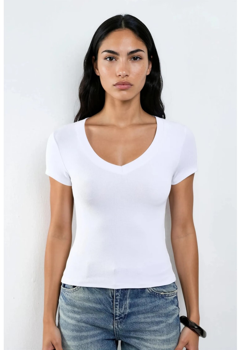 Tricou dama - tricou elastic - alb - jerseu