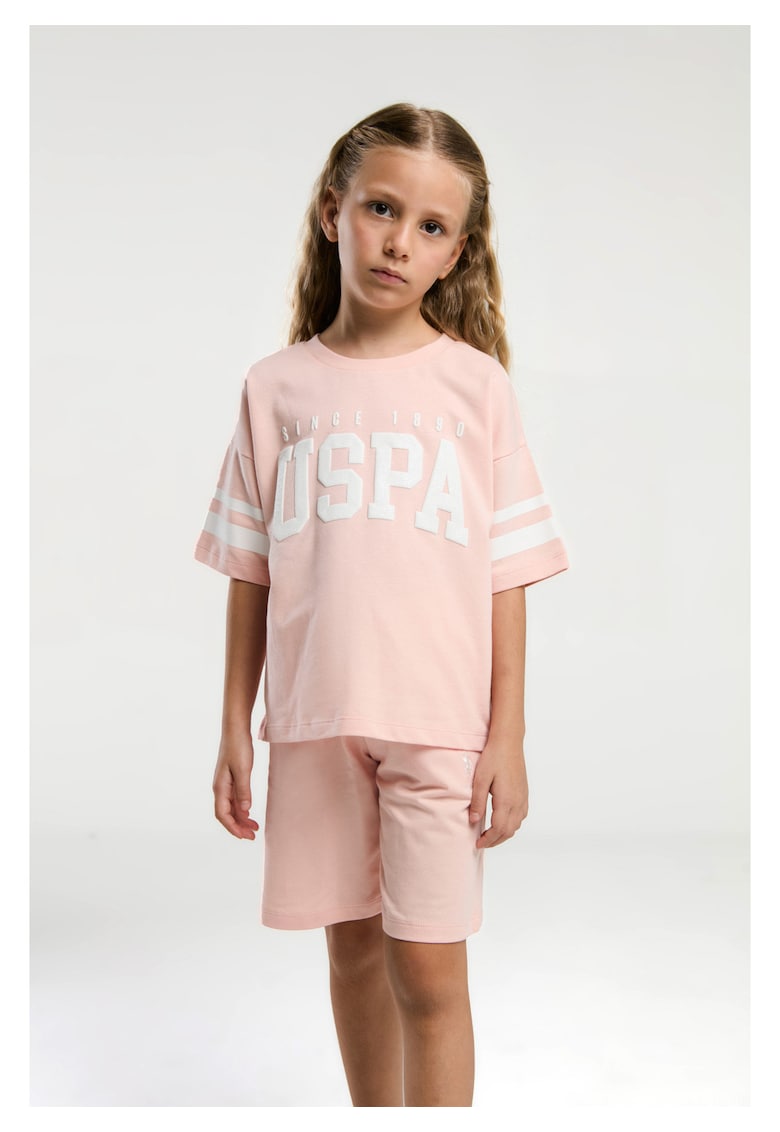Set doua piese cu tricou si pantaloni scurti - pentru fete - Roz somon - Roz somon