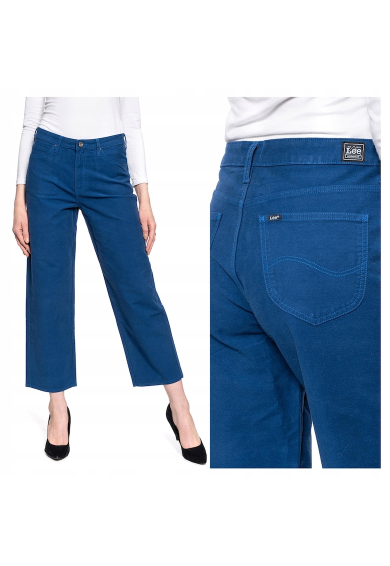 Pantaloni Dama - Wide Leg - Lungi - Straight Fit - Talie Inalta - 5 Buzunare - Fermoar - Bumbac - W28-L33 US - Albastru