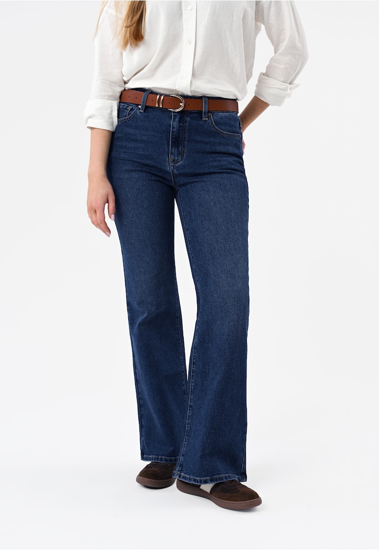 Blugi bootcut dama cu talie medie - 5 buzunare - D-Mag - dwqflbastru inchis - Albastru inchis