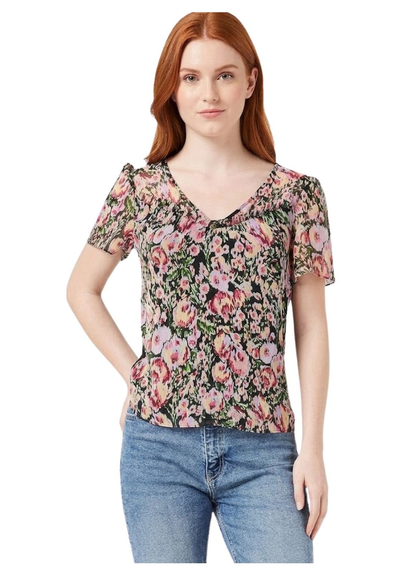 Tricou cu decolteu in V si model floral -