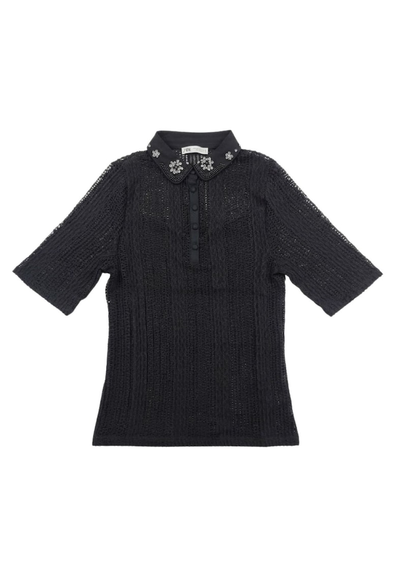 Bluza cu maneci medii si aplicatii cu strasuri -