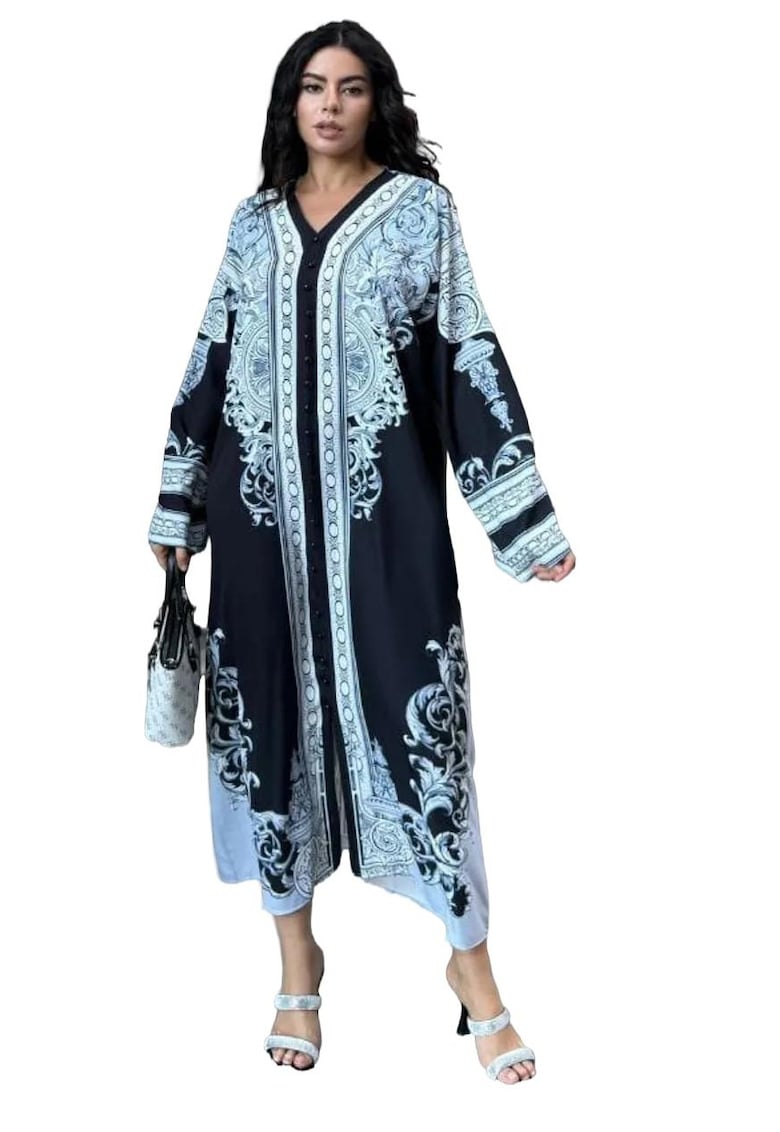 Rochie maxi - imprimeu - negru - poliester-bumbac