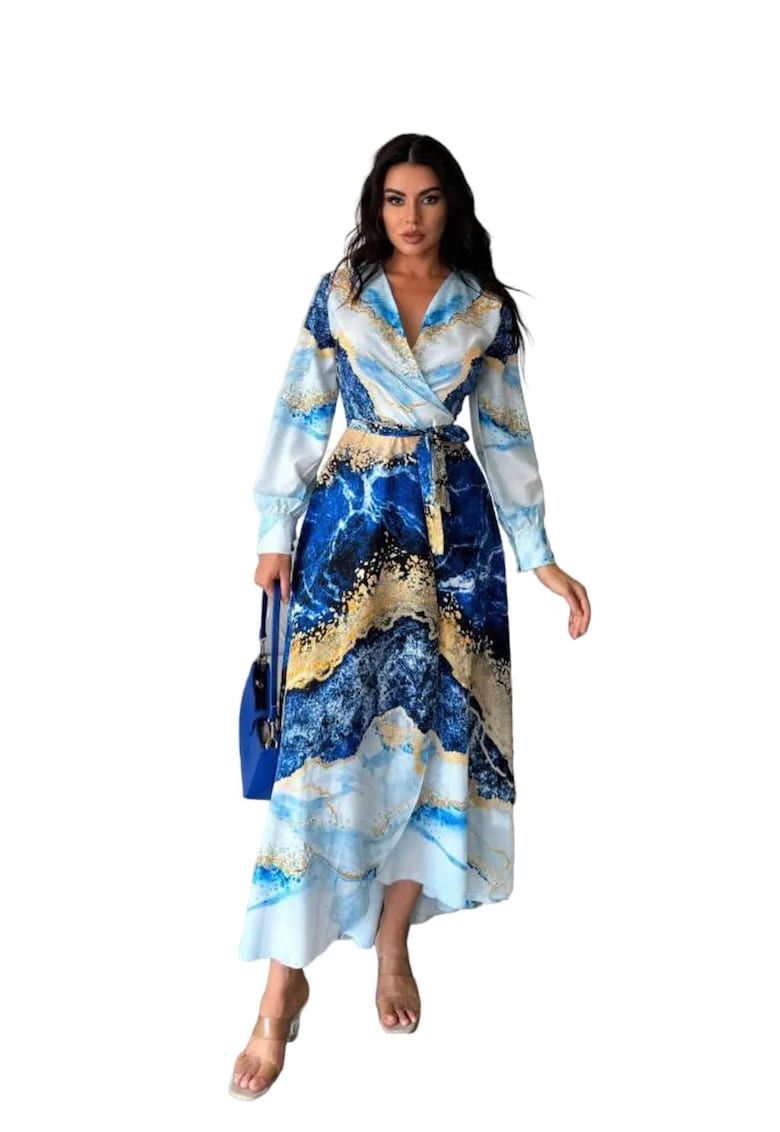 Rochie Maxi - imprimeu abstract - albastru - poliester/lycra