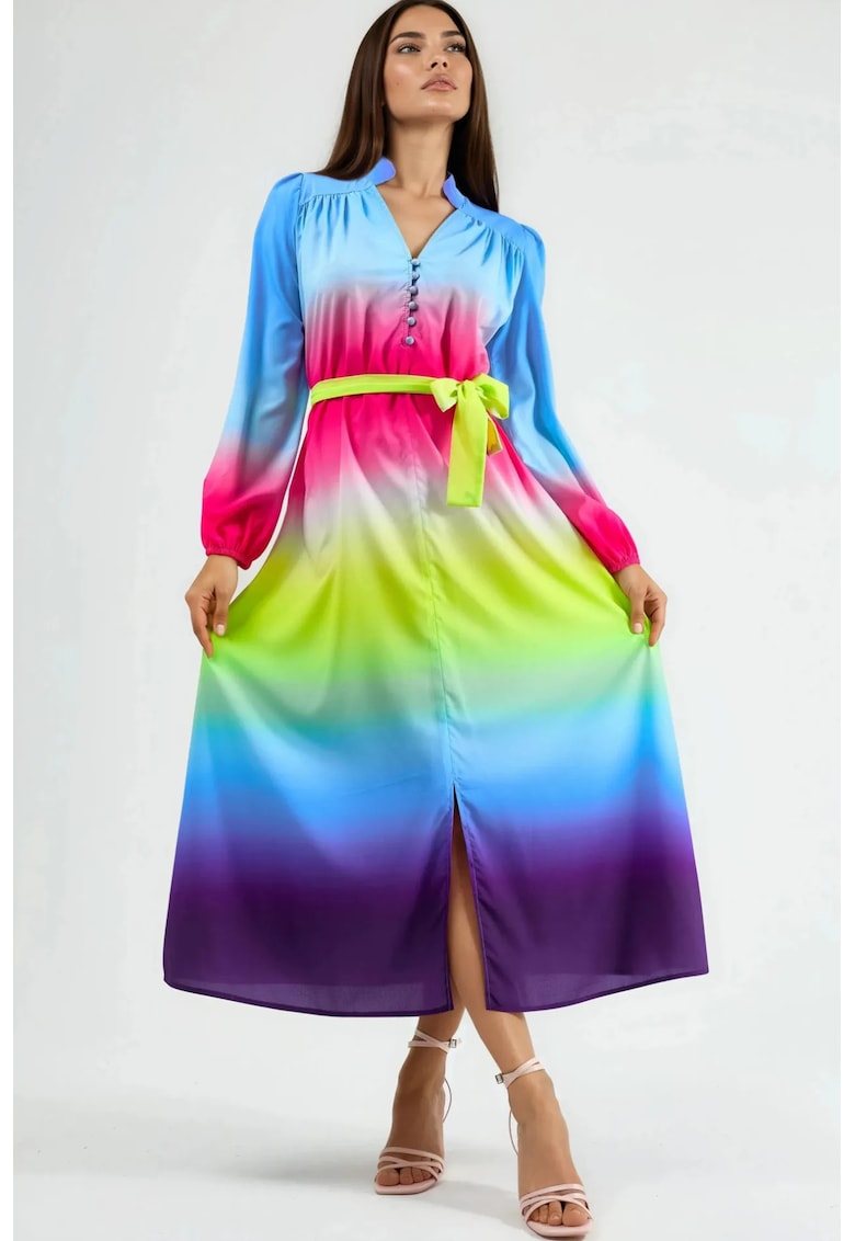 Rochie Maxi MSN Ombre cu curea - Albastru - Poliester-Bumbac