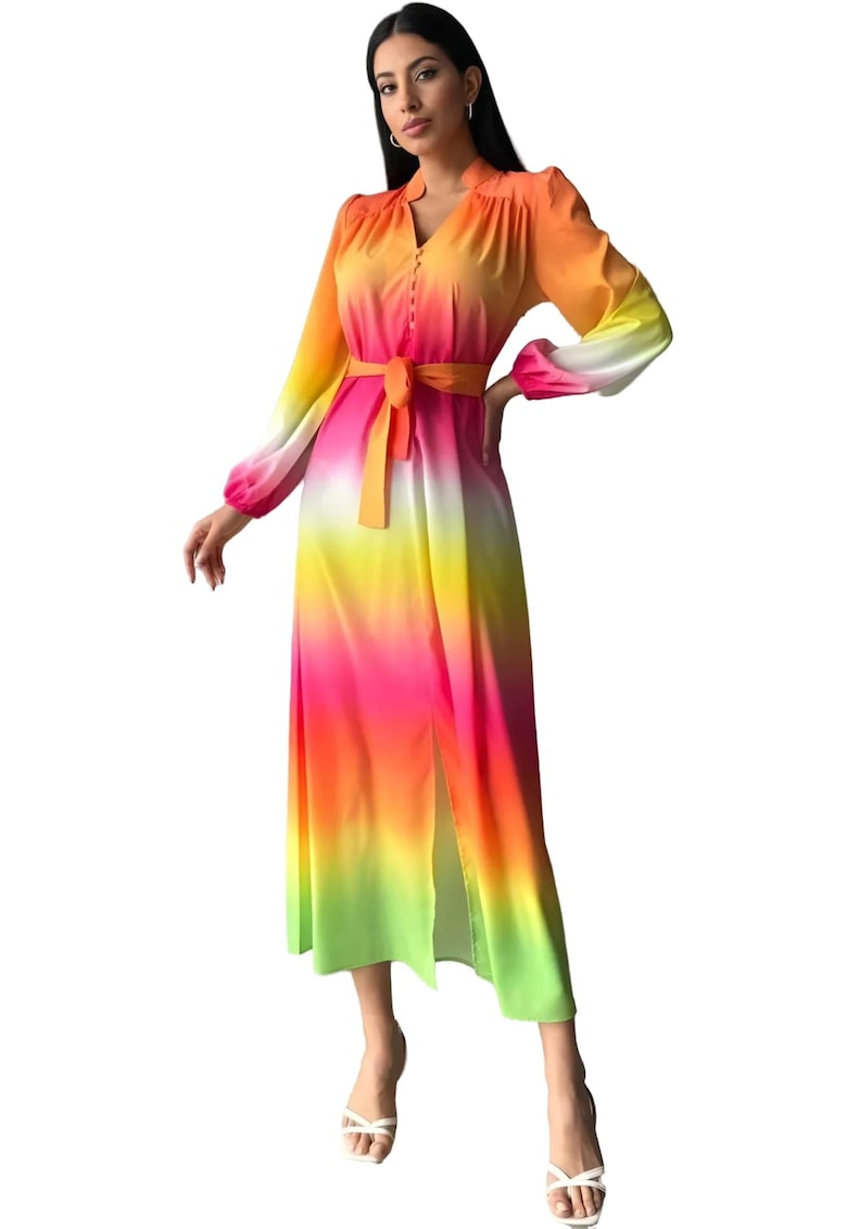 Rochie Maxi - Ombre cu Cordon - Poliester-Bumbac-Lycra