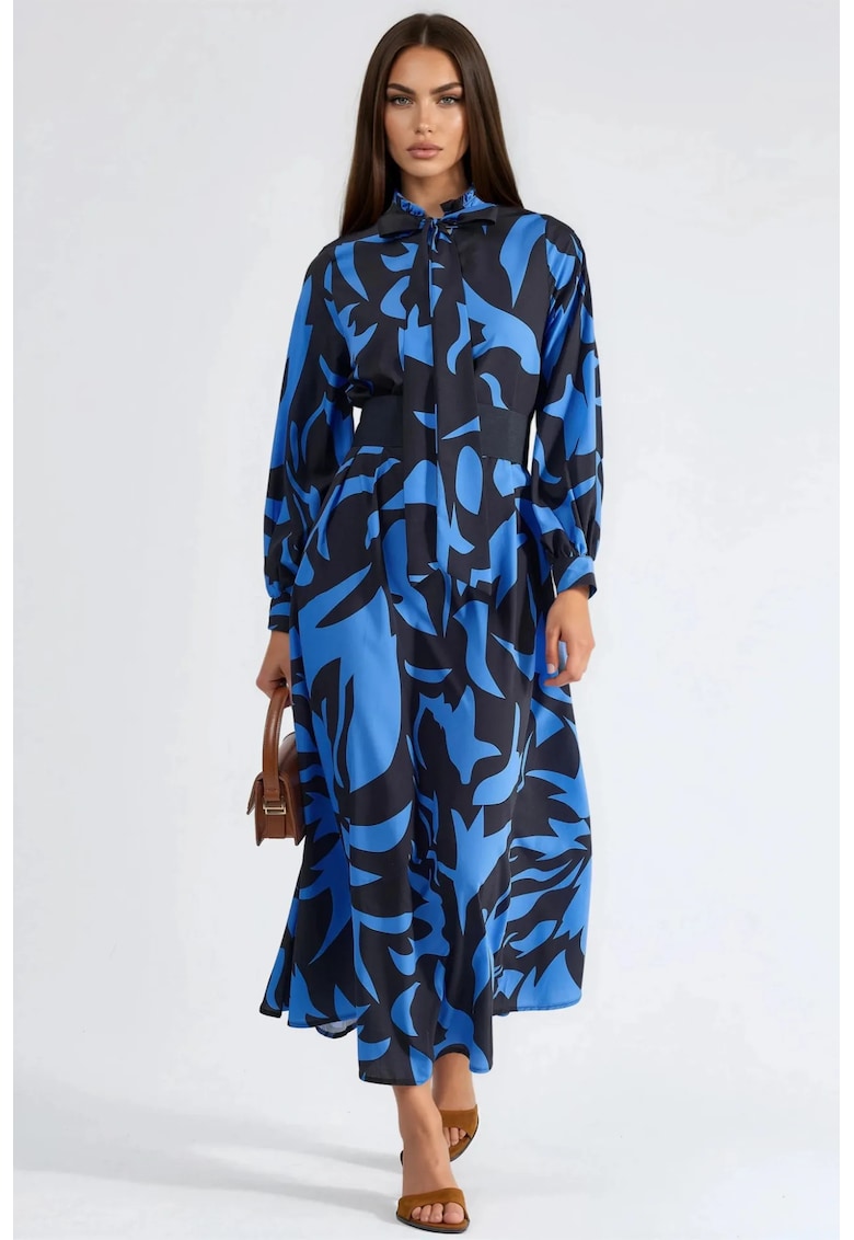 Rochie maxi - guler tip camasa - Albastru