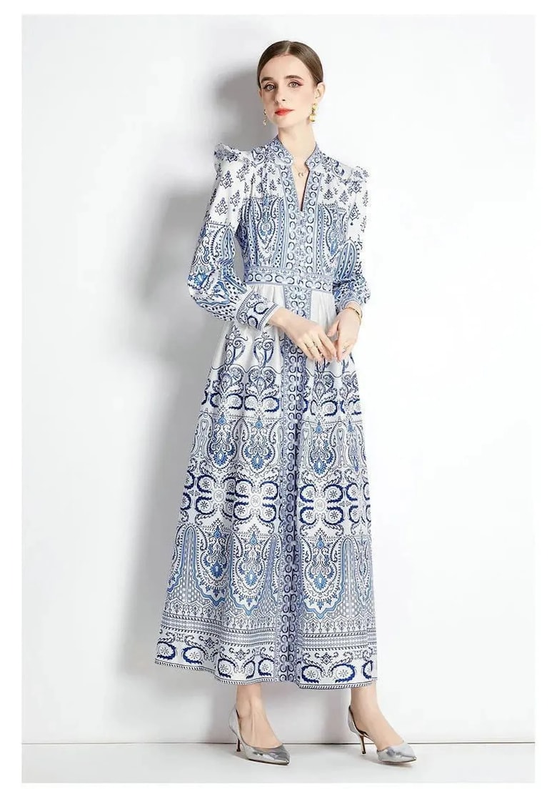 Rochie Maxi - Imprimeu - Albastru Deschis - Poliester-Lycra