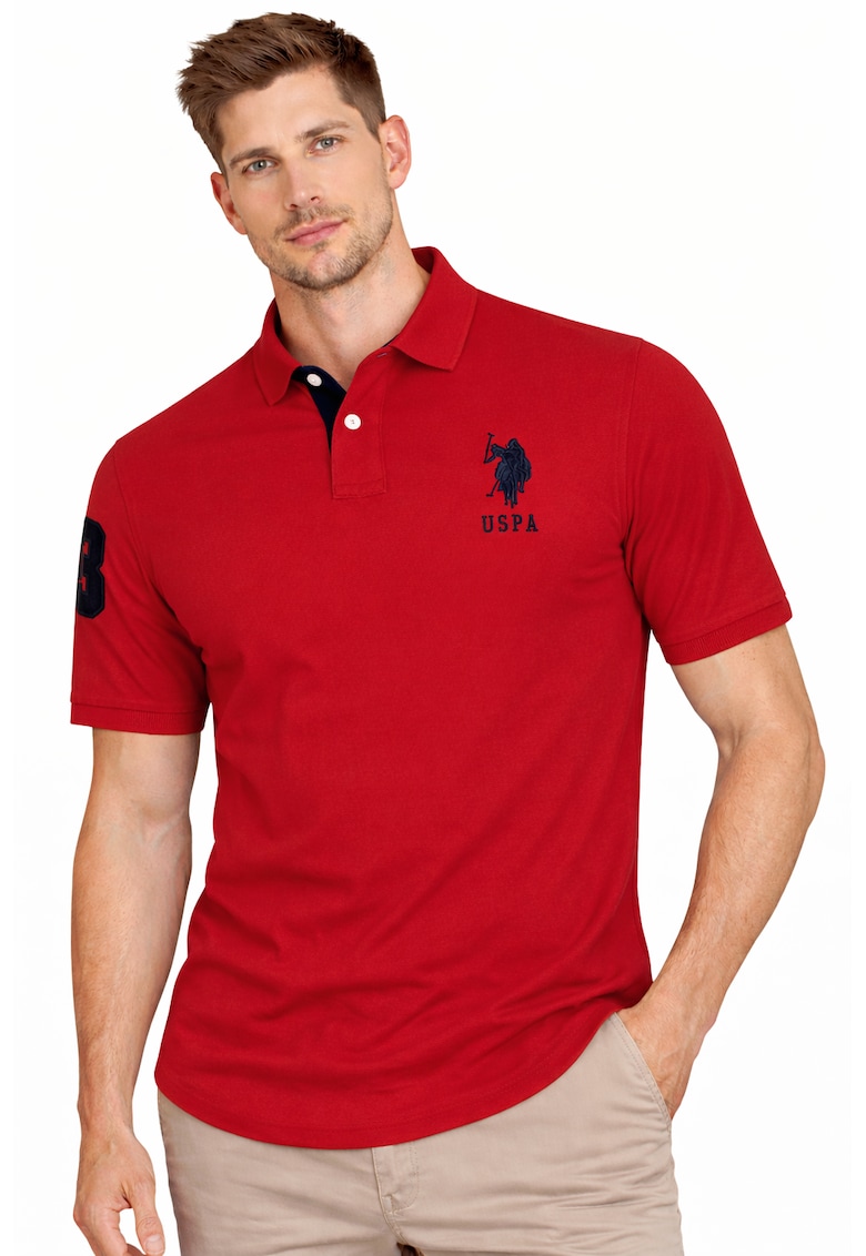 Tricou polo cu aspect piqué - Rosu