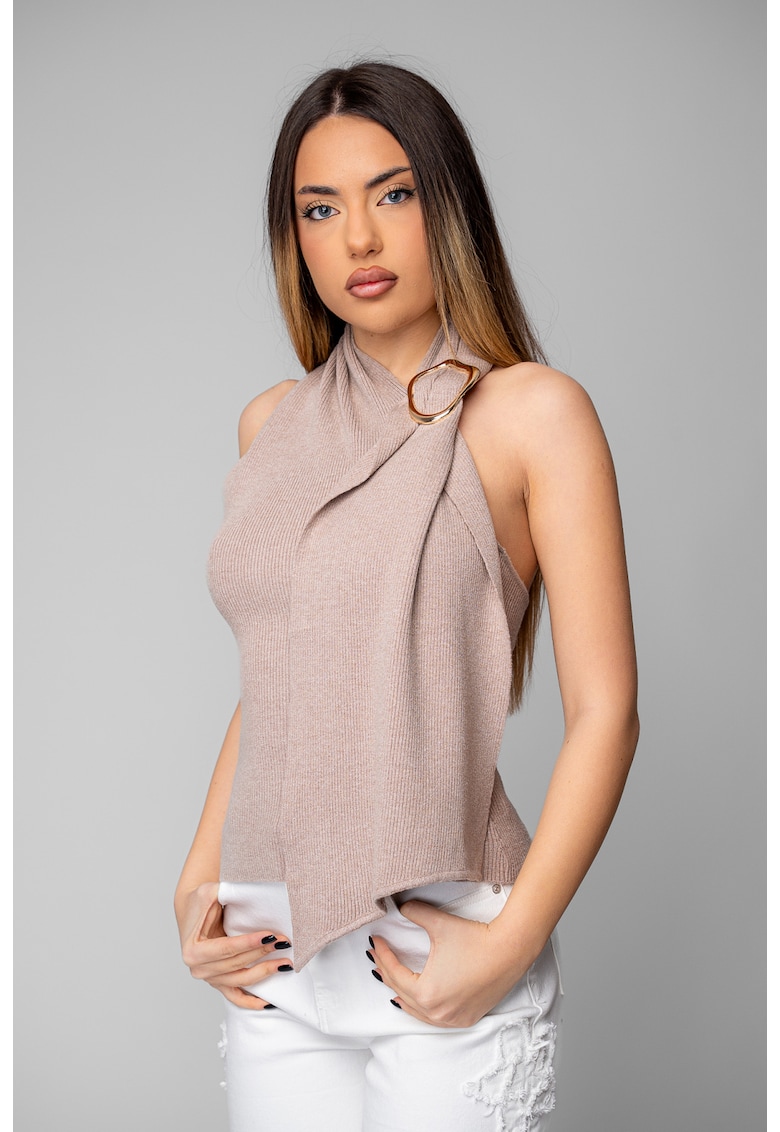 Buza tricotat cu inel decorativ 20379 - Bej