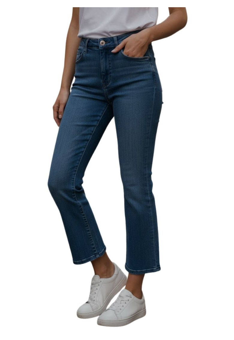 Blugi crop cu croiala evazata Regent -