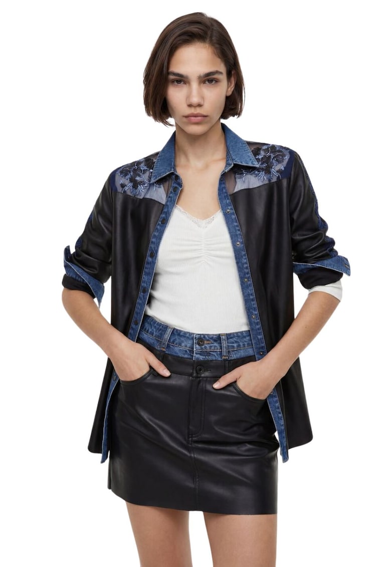Fusta din imitatie de piele si denim Marie Cuire