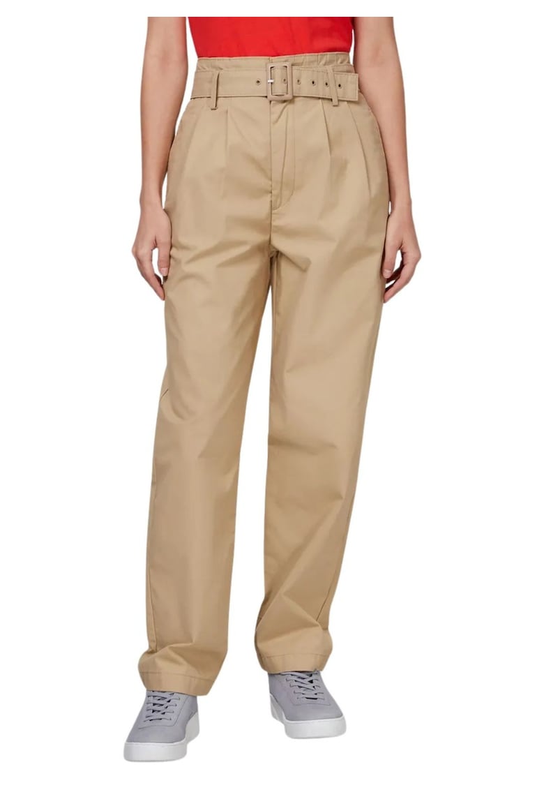 Pantaloni largi cu talie foarte inalt si curea -