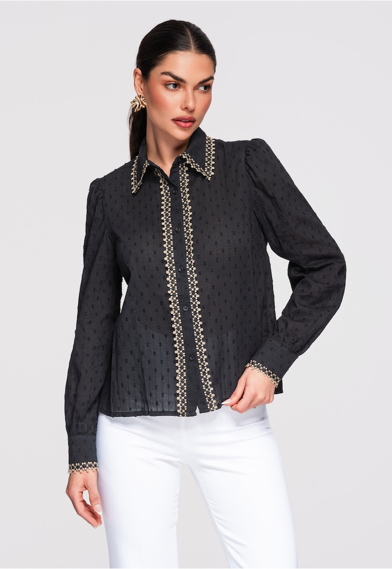 Camasa din bumbac cu maneca lunga OW-SH-E0021 - Negru