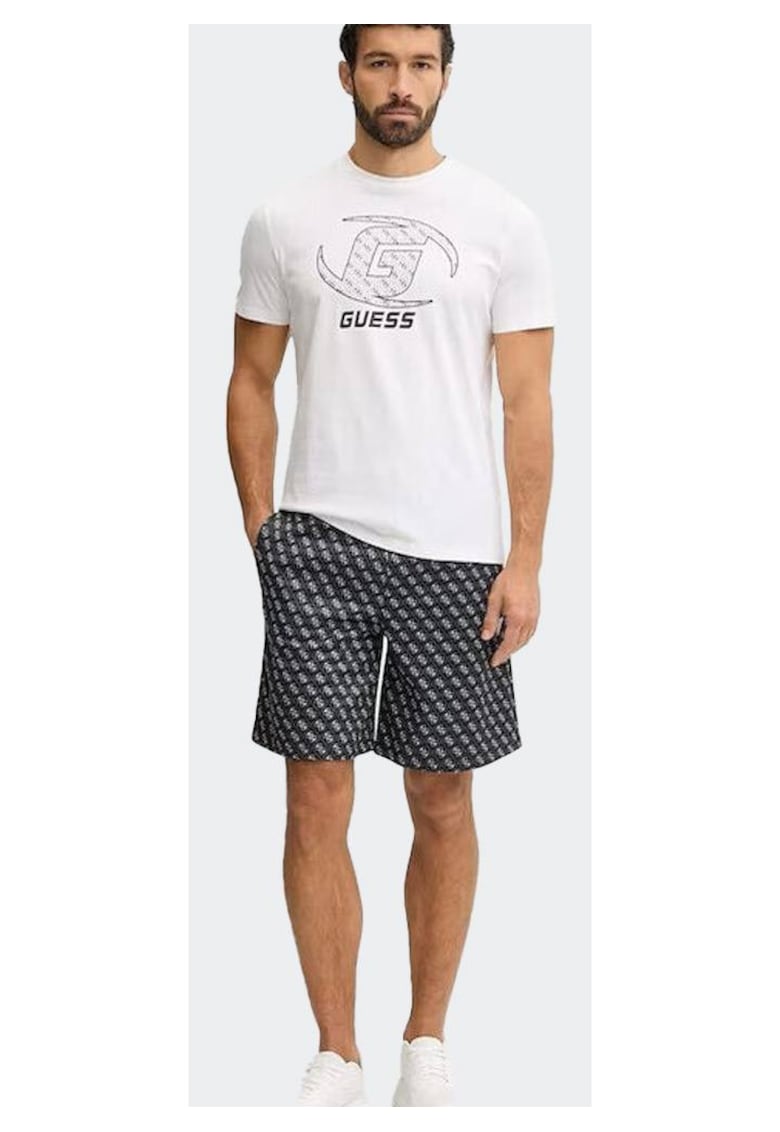 Pantaloni scurti barbati - confortabili - alb/negru - bumbac
