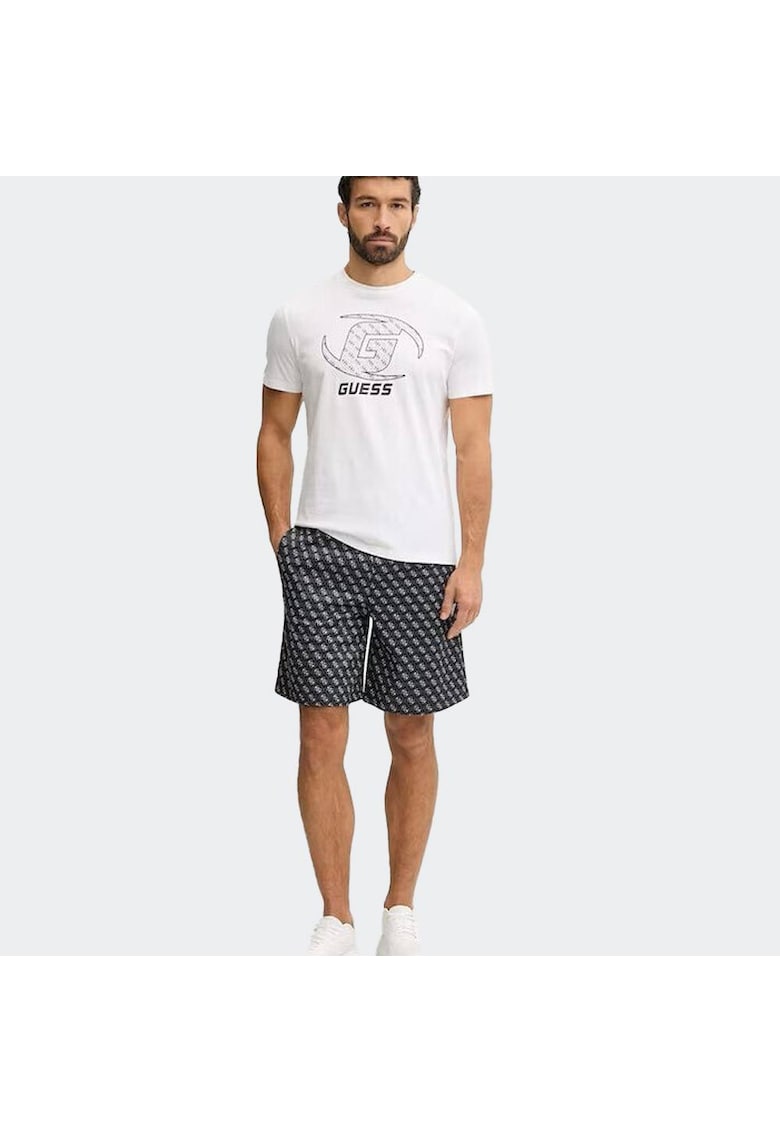 Pantaloni scurti sport barbati - bumbac - negru/alb