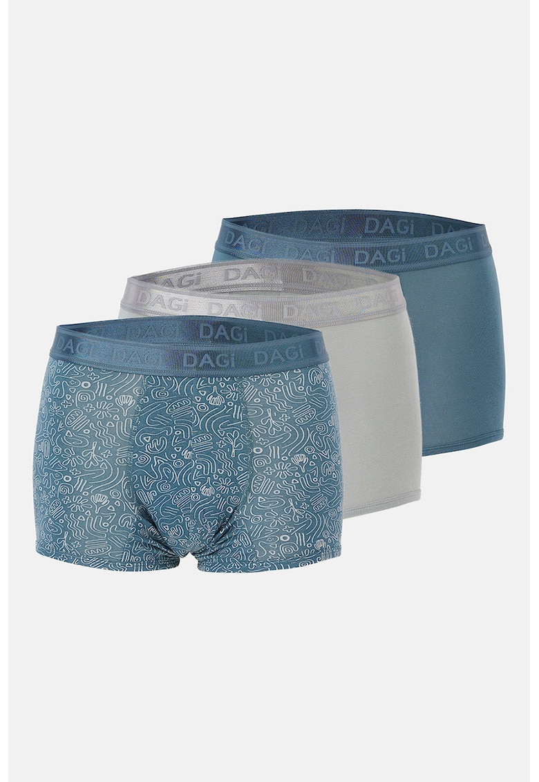 Set de boxeri din amestec de modal - 3 perechi - Gri deschis/Albastru prafuit