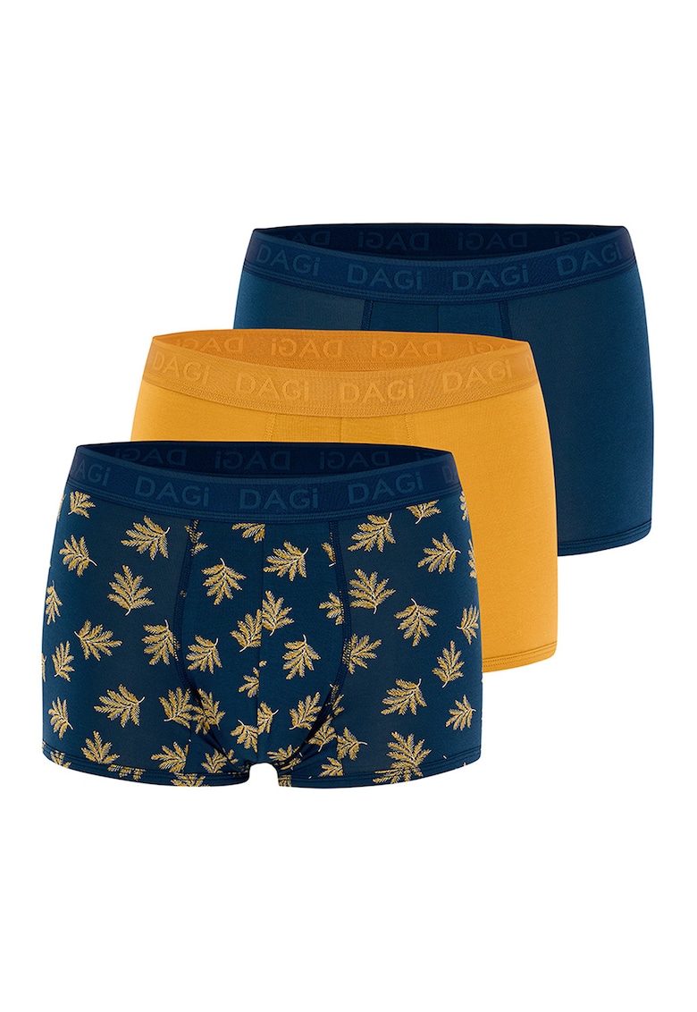 Set de boxeri cu logo - 3 perechi - Bleumarin/Galben mustar