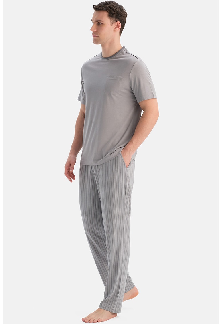 Pijama de bumbac si modal - Gri deschis