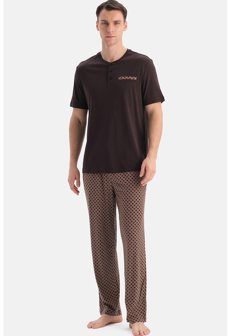 Pijama din amestec de modal cu model - Maro inchis