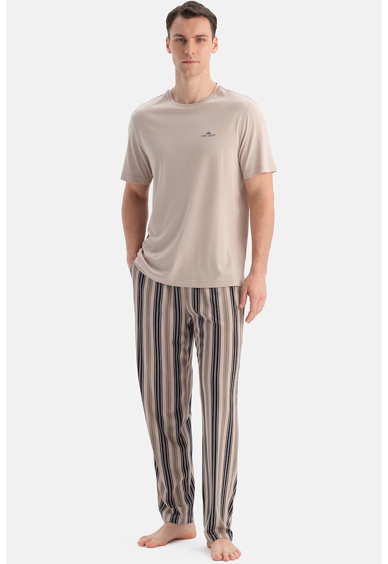 Pijama din amestec de modal cu dungi - Grej