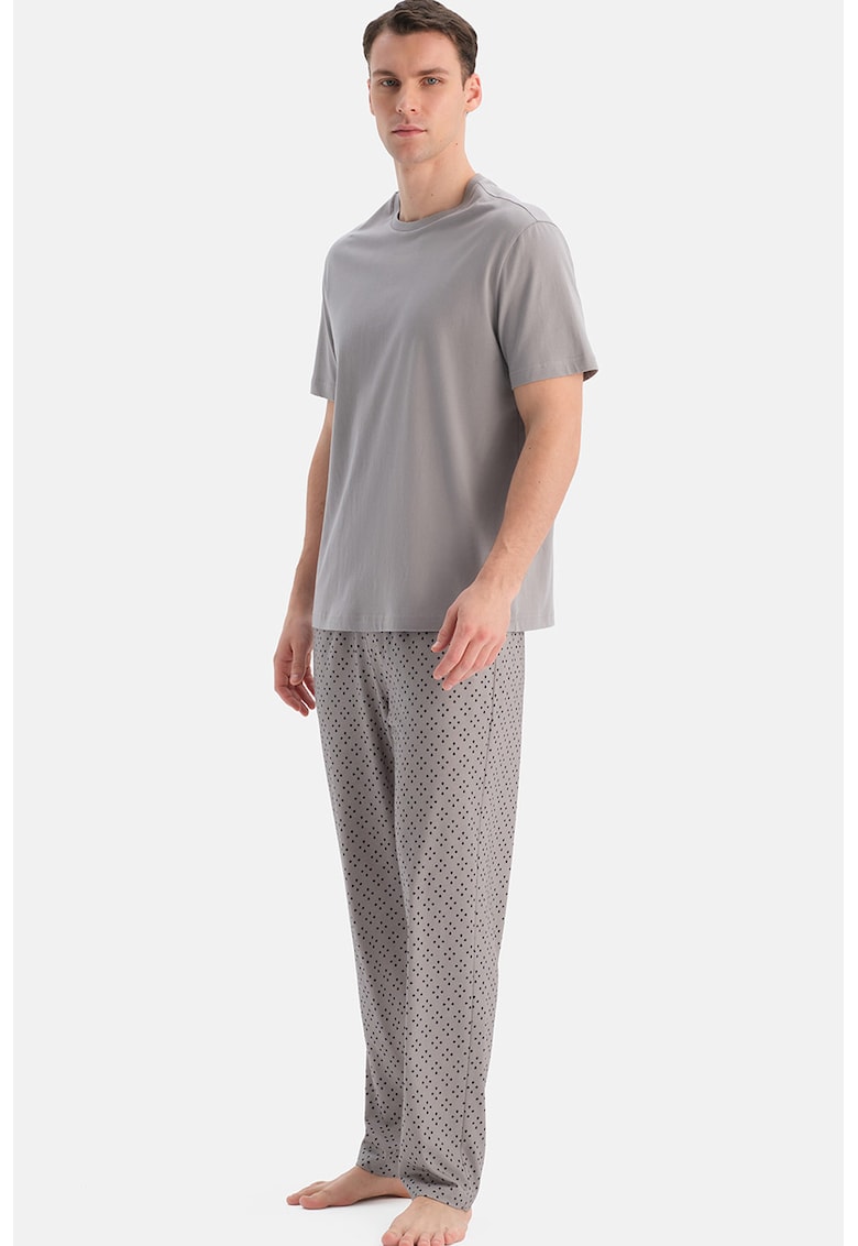 Pijama de bumbac cu model - Gri deschis