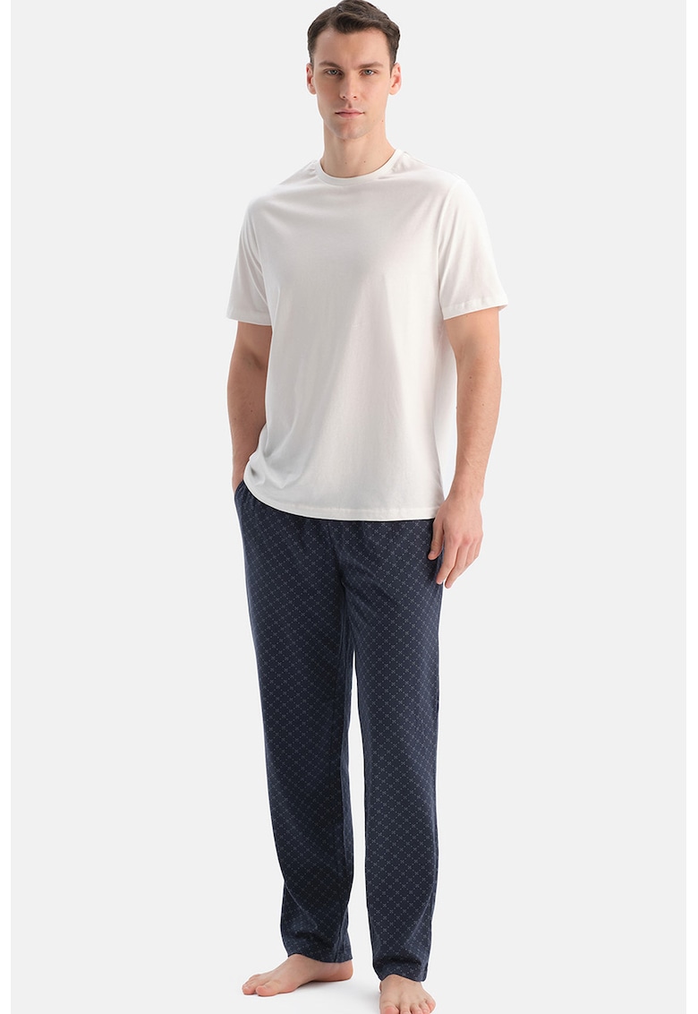 Pijama de bumbac cu buline - Alb/Bleumarin