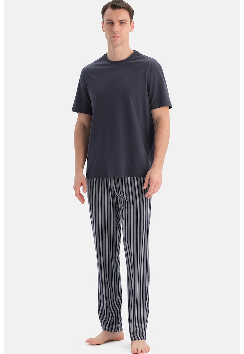 Pijama de bumbac cu dungi - Bleumarin