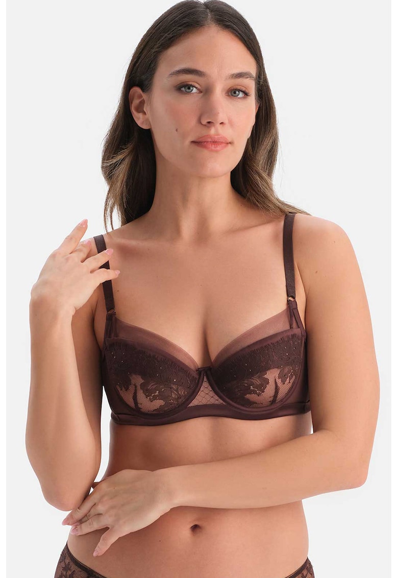 Sutien de dantela cu bretele ajustabile - Maro