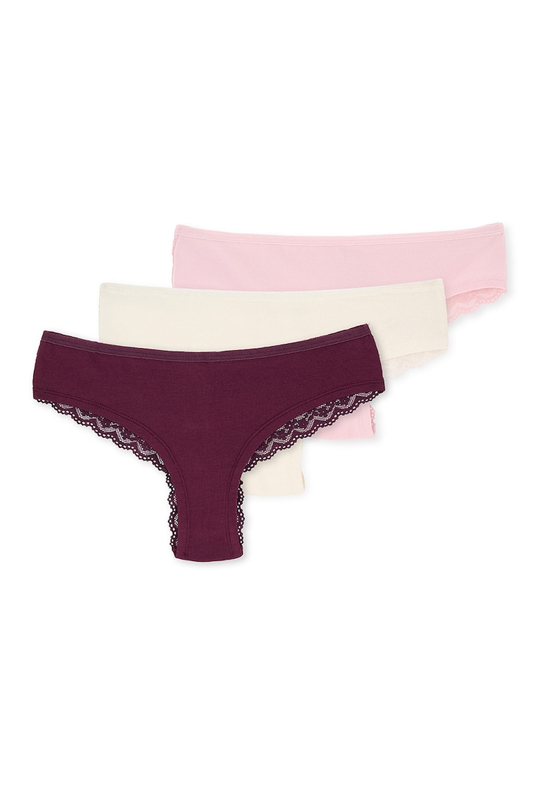 Set de chiloti brazileni din amestec de modal si bumbac - 3 perechi - Visiniu/Roz deschis