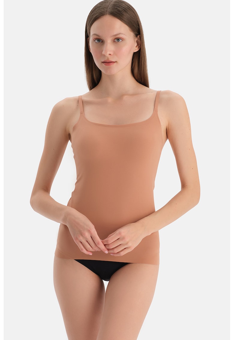 Top slim-fit cu bretele ajustabile - Bej