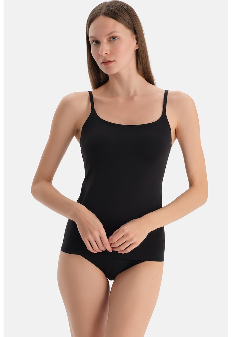 Top slim-fit cu bretele ajustabile - Negru